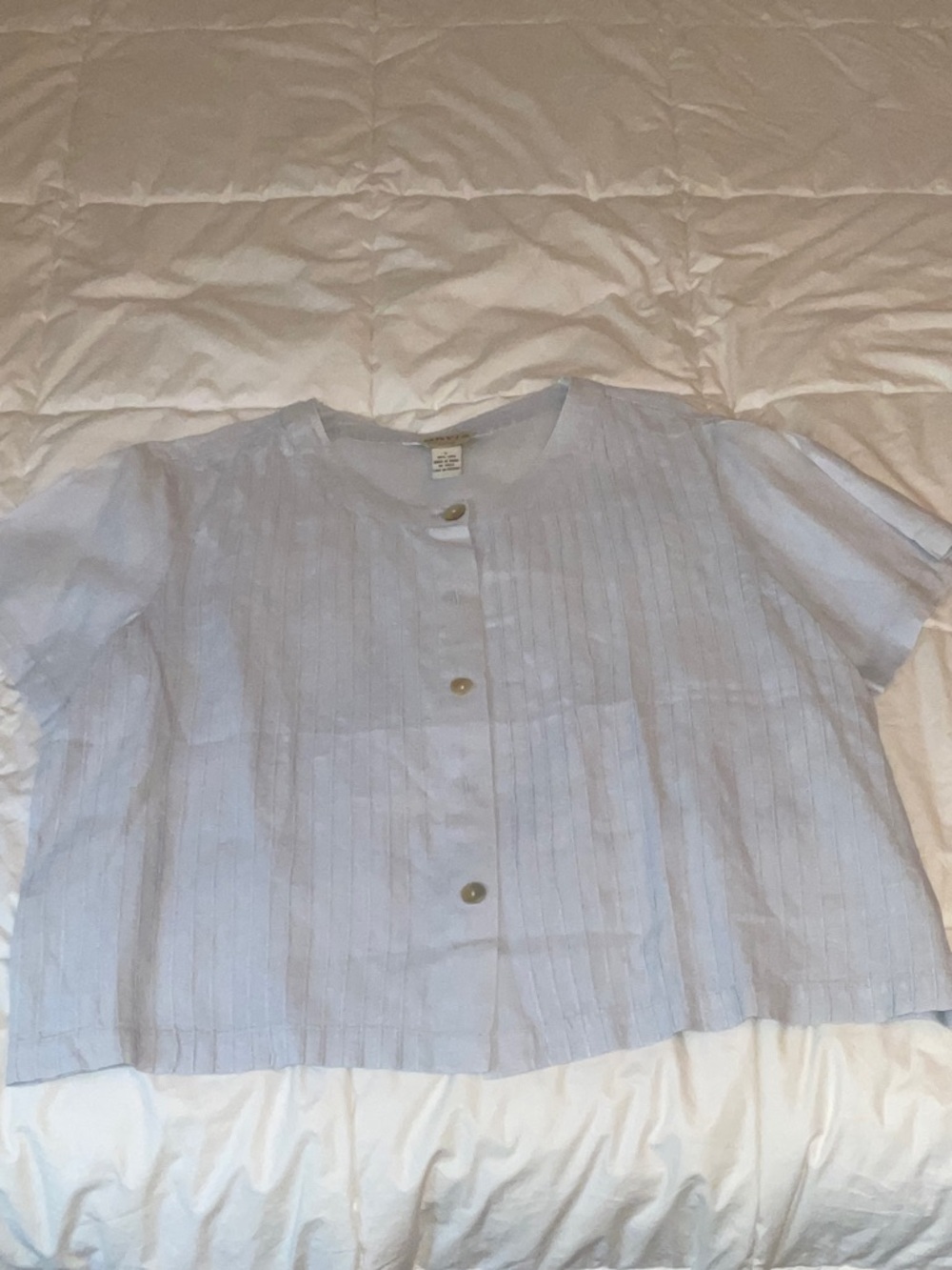 Orvis Pale Blue Short-Sleeve Pintuck Button Blouse